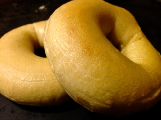 Bagels hot out of the oven